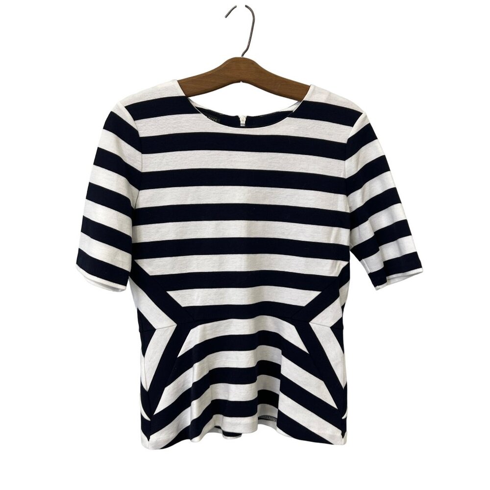 Talbots Stripe Peplum Top Size Small White Blue Nautical Preppy Classic Chic